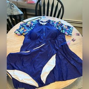 BloomChic Vibrant Blue and Floral swimsuits dress Set